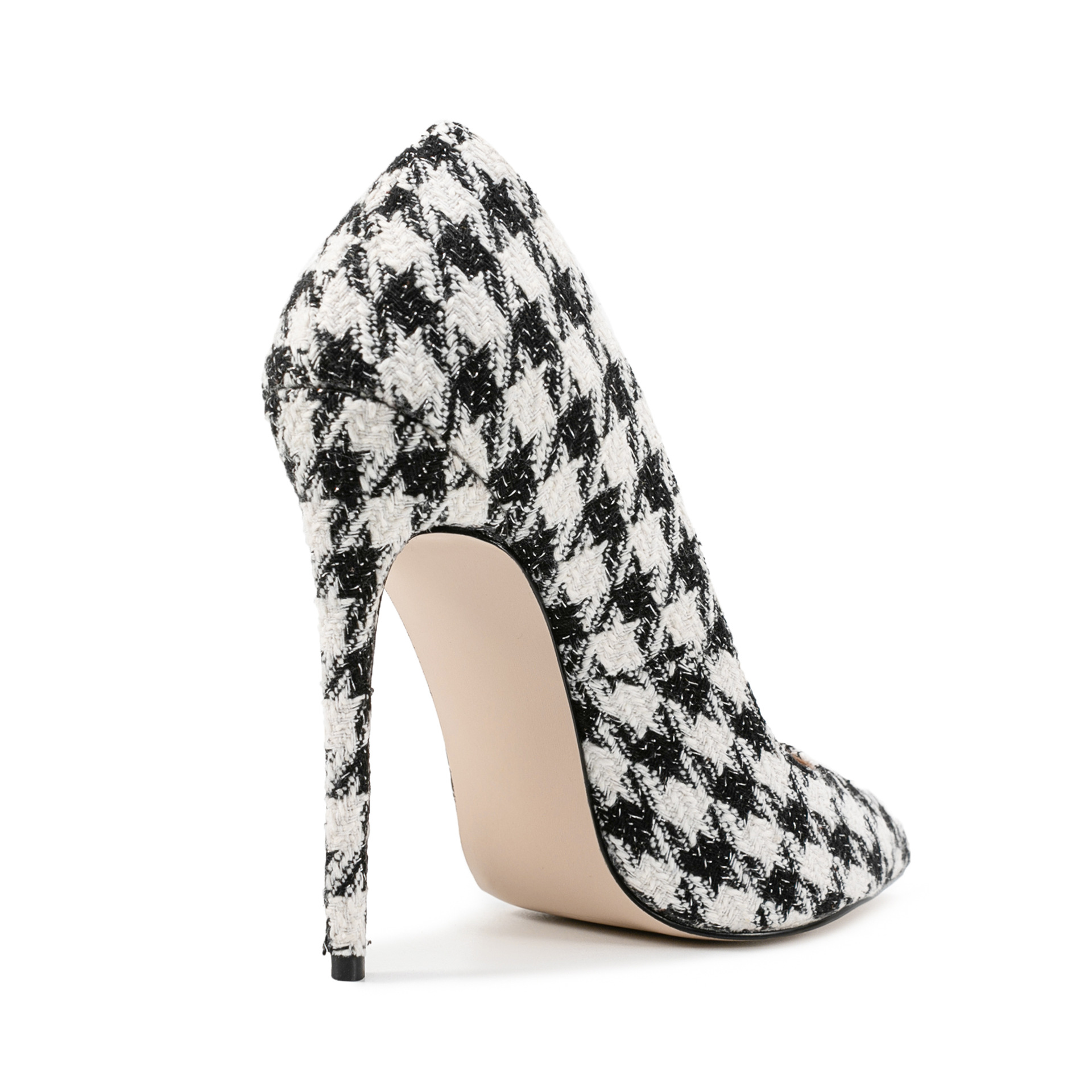 Chengdu Handmade Checkered Pointed Toe Stiletto Pumps - 12cm Runway Model Heels (Black/White) Party Performance Dress Shoes