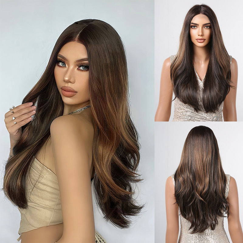 13*6 imported Silk Lace Wigs For Women With Random Parting Dark Brown Long Curly Hair Manufacturers in Stock J56