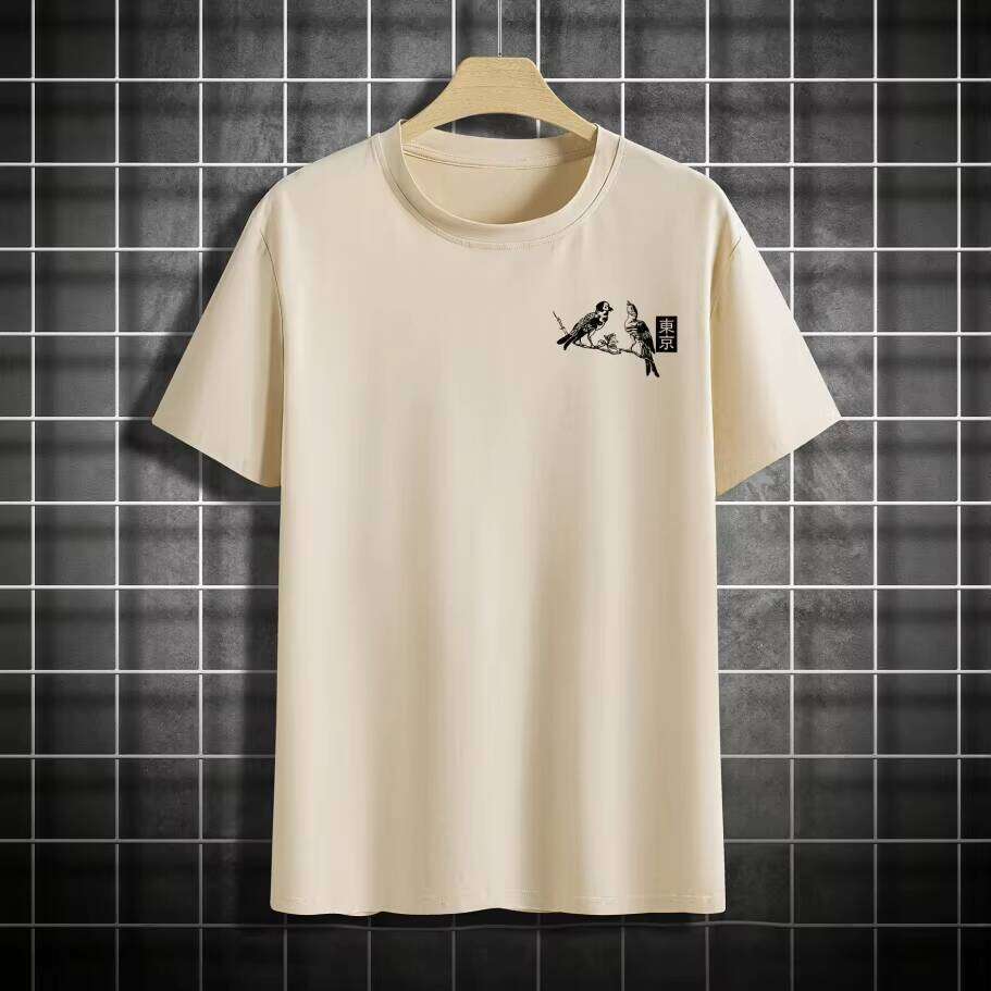 High Quality 100% Cotton Summer Casual Floral Bird Japanese Print Oversized Round Neck Short Sleeve Breathable Men's T-Shirt