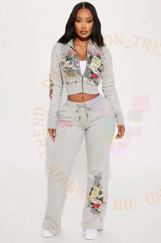 Ed Tracksuits Womens Tracksuit Two 2 Piece Set Outfits Strapless Casual Printed Pants Y2k Straight Trousers Street Zipper Hooded Designer Tracksuits 666