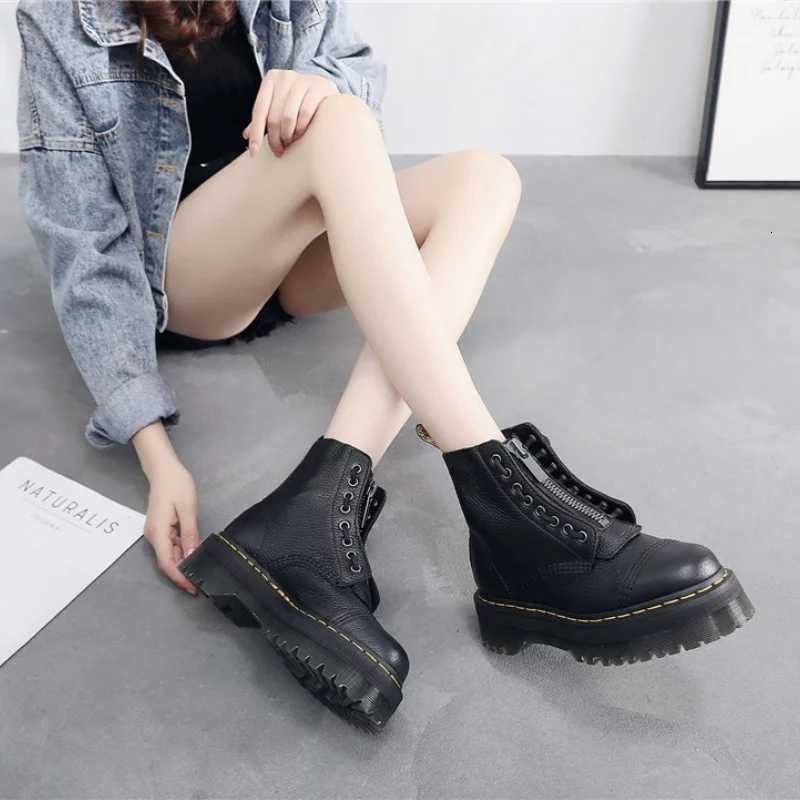 Women Boots Genuine Leather Platform Boots Motorcycle Shoes Front Zipper Optical Soles Fashion Sexy Punk Men Winter Boots Size 3546 W250902