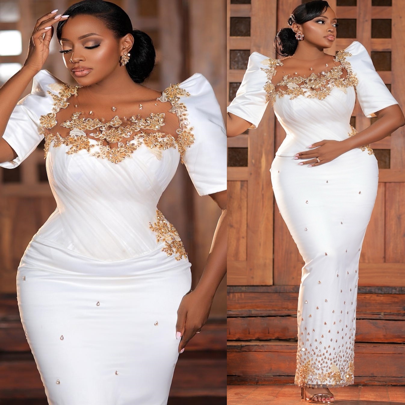 Aso Ebi White Sheath Prom Dresses 2025 Crystals Satin Short Sleeves Evening Formal Party Second Birthday Engagement Gowns Plus Size Dress For Special 