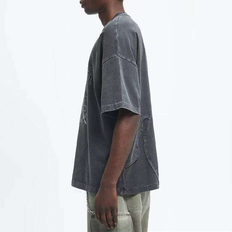 T-Shirt 100% Cotton Crew Neck Short Sleeve Distressed Style Print Oversized Knit Men's Clothing