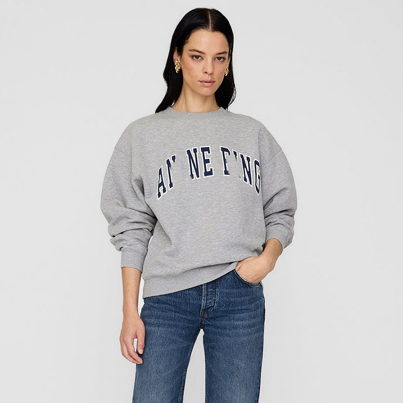 Designer Fleece-Lined Crewneck Hoodie for Women 2025 Fall Letter-Print Heather Grey Pullover Sweatshirt Cotton Oversized Streetwear Top