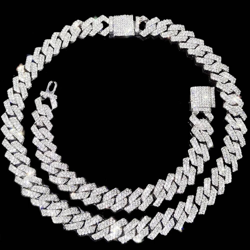 14 MM Prong Cuban Link Chain Necklace For Men Hip Hop Iced Out Bling Luxury Full Rhinestone Paved Necklace Rapper Female Jewelry