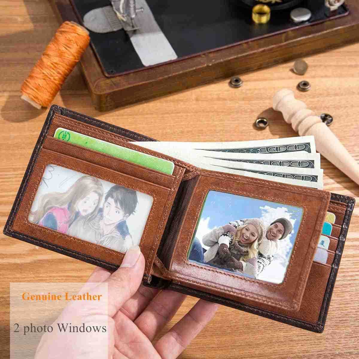 RFID Wallets for Men Slim Bifold Genuine Leather Front Pocket Wallet with 2 ID Windows QB05 BrownZ250911