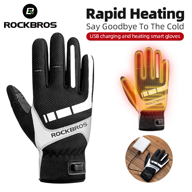 ROCKBROS Heated Winter Glove Cycling Gloves USB Electric Rechargeable Ski Gloves Touchscreen Motorcycle Riding Hiking Snow Glove 250901