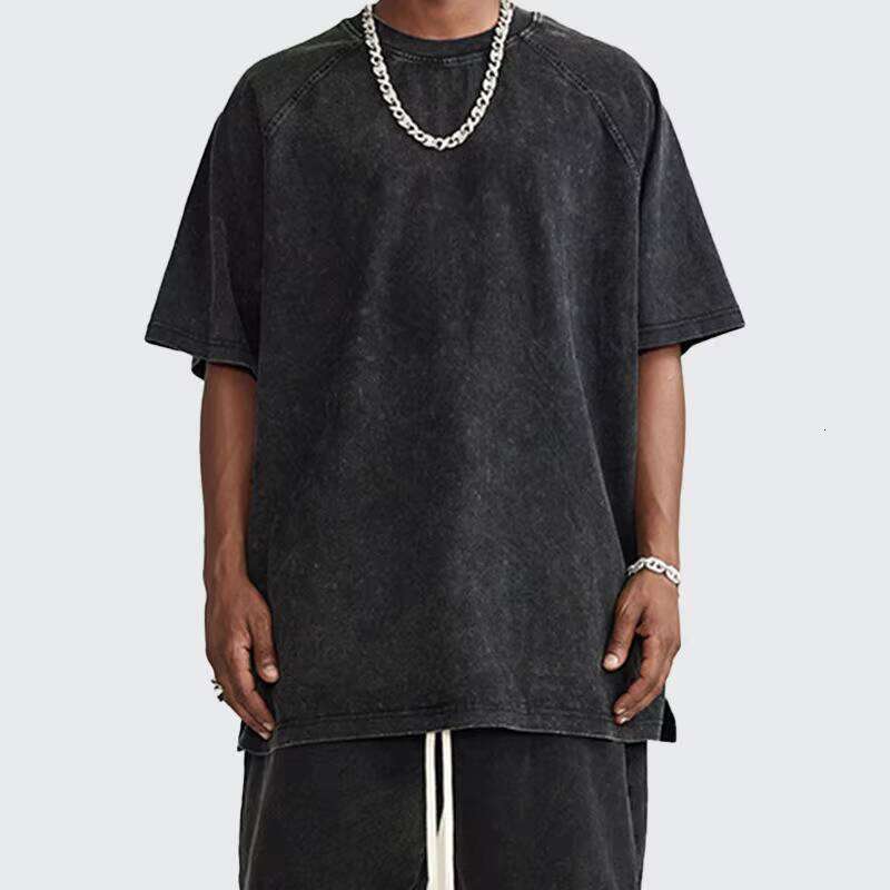 High-Quality Acid Wash T-Shirt for Men 100% Cotton Heavy Oversized Solid Pattern