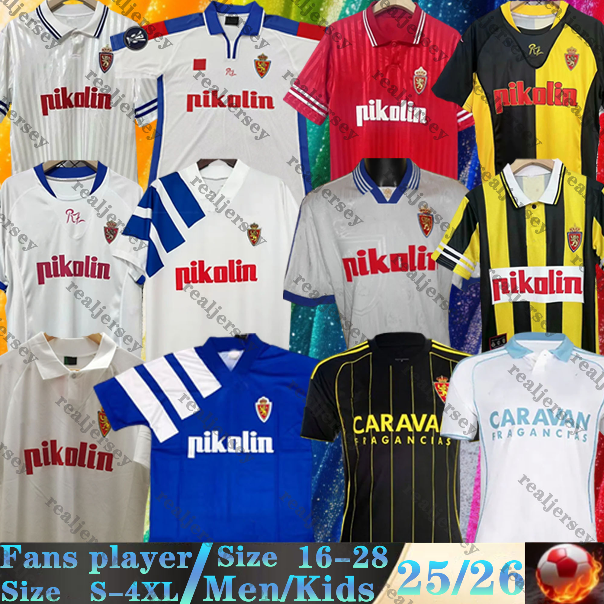 25 26 Real Zaragoza Soccer Jerseys Retro 92 94 98 01 02 SOBERON LISO BERMEJO SIMEONE IVAN RATON camiseta de futbol CAMISETA FRANCHO 2025 2026 Men kids kit Football Shirt
