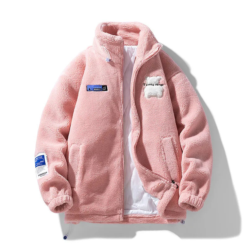 Winter Berber Fleece Jacket Men Warm Fashion Bear Fluffy Women Loose Korean Couple Coat Casual College Blue Pink Youth 250901