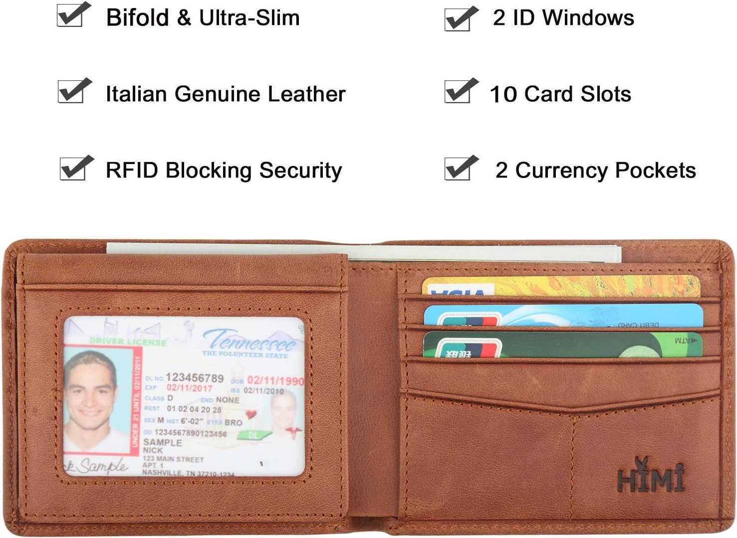 Wallet for MenGenuine Leather RFID Blocking Bifold Stylish Wallet With 2 ID WindowZ250911