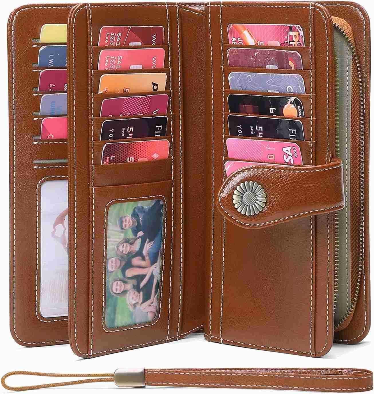 Women Genuine Leather Wallet Large Capacity Bifold RFID Blocking Card Holder with Zipper Coin PocketZ250910