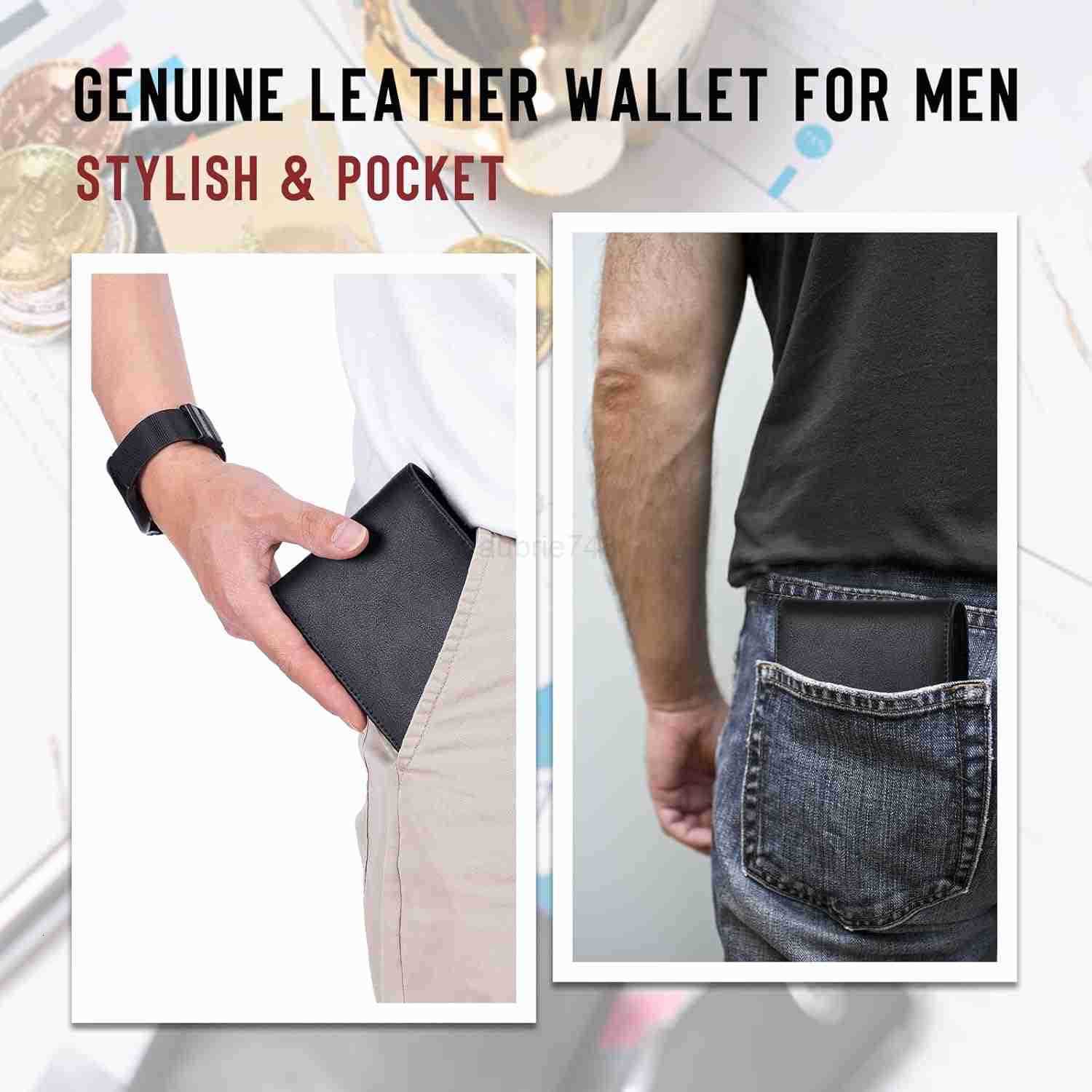 Mens Leather Wallet with Coin Pocket Flip Up ID Window RFID Blocking Slim Bifold CARD Front Pocket Wallet Dark khakiZ250910