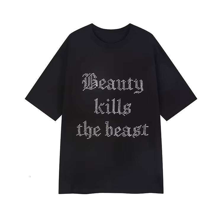 High Quality Clothes 100% Cotton 230Gsm Printed Transfer Graphic Rhinestone T-Shirt