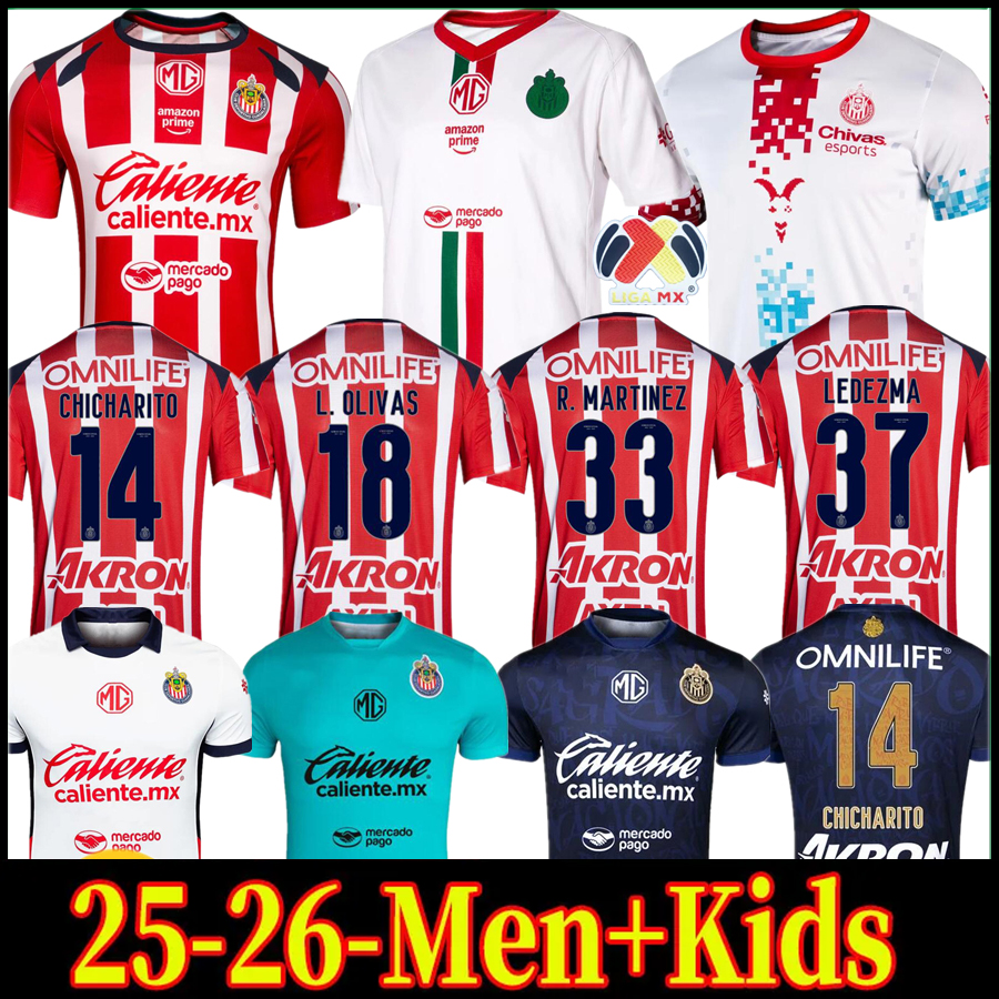 25 26 Chivas de Guadalara Soccer Jerseys 2025 LIGA MX C. COWELL A.ZALDIVAR CALDERON J.IAS CHICHARITO A.VEGA Men kids kit football shirt Player Fans version