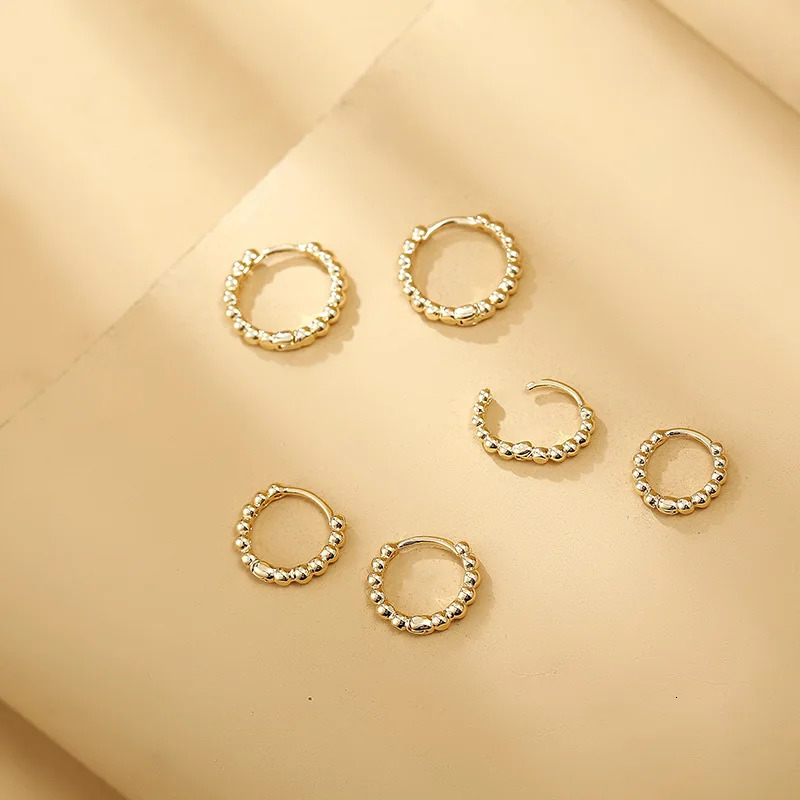Small Round Bead Simple Fashion Hoop Earrings For Women Vintage Gold Silver Color Metal Jewelry Female Punk Minimalist Accessory 250917