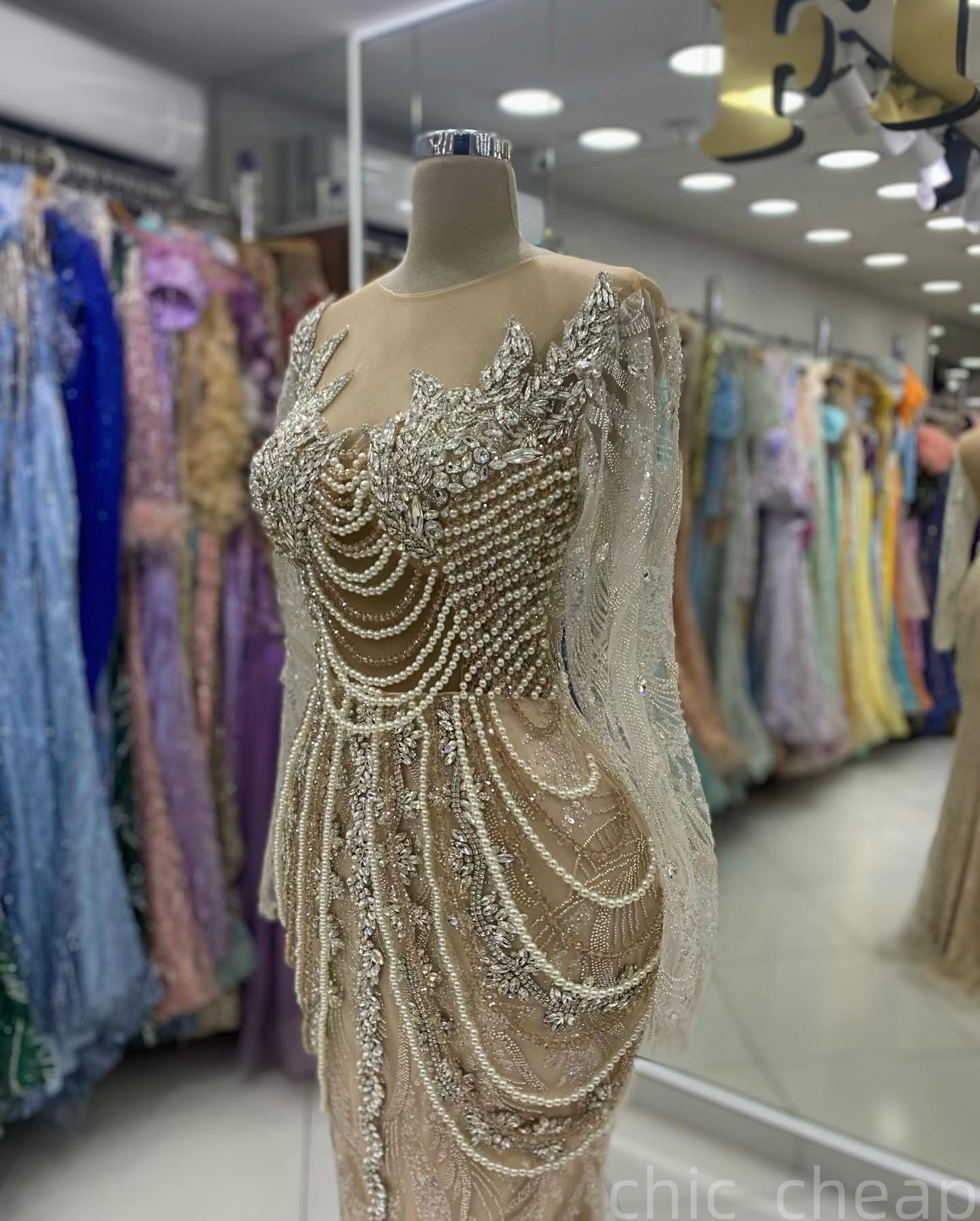 Aso Ebi Mermaid Champagne Prom Dresses 2025 Pearls Crystals Sparkling Evening Formal Party Second Birthday Engagement Gowns Plus Size Dress For Specia