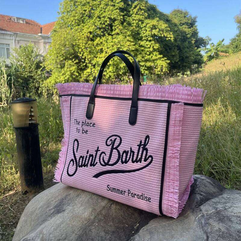 European And American New Women's Straw Mat Handmade Tassel Embroidery Thread Artistic Font Single Shoulder Large Space Handbag