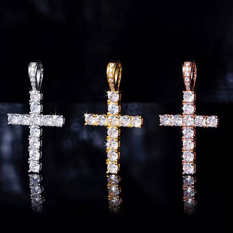 XG Pass Diamond Tester Cross Pendant 925 Silver VVS Moissanite Pendant Plated Gold Not Fade