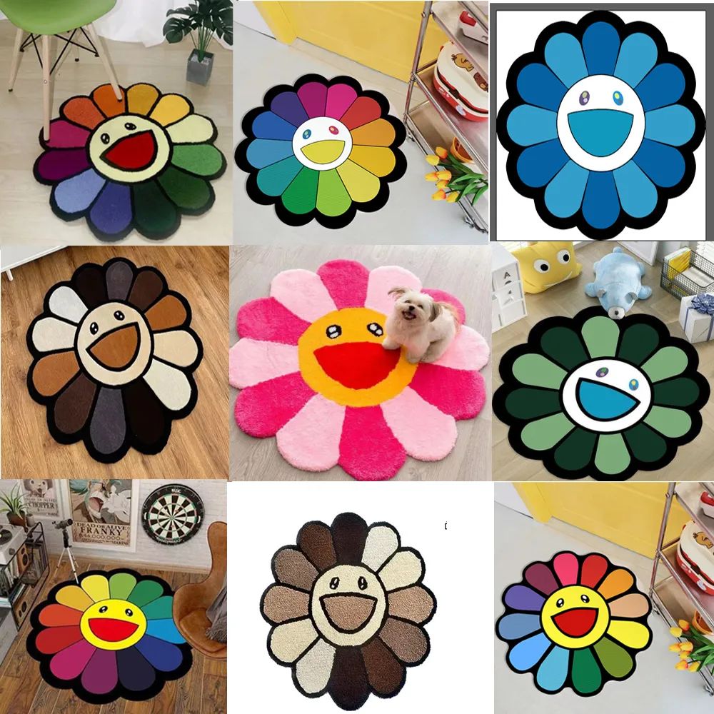 Best Ins style cartoon flower circular anti slip soft plush coffee table carpet decoration floor mat living room bathroom door S108 H260226