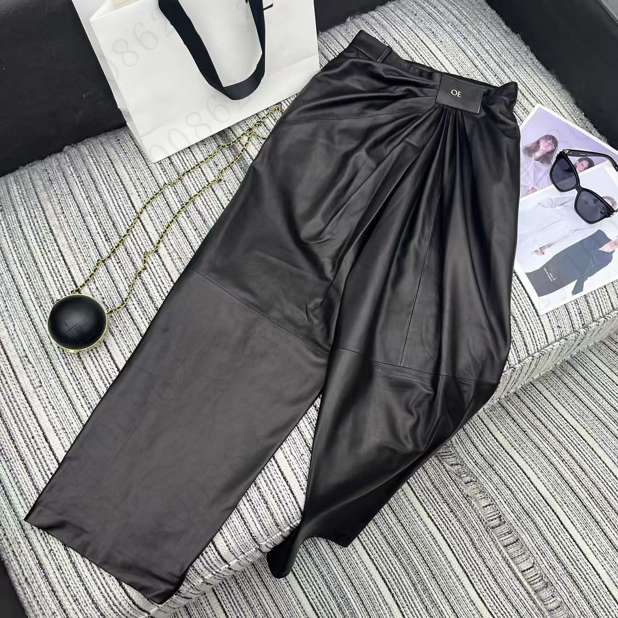 designer women Leather pants brand pants fashion logo casual daily outfit chaparejos vacation wide leg pants full length trousers Sep 02 1012