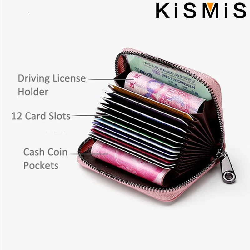 Genuine Leather RFID Blocking Credit Card Holder Wallet Stylish Accordion with 12 Card Slots and 2 Cash Coin Pockets 250902