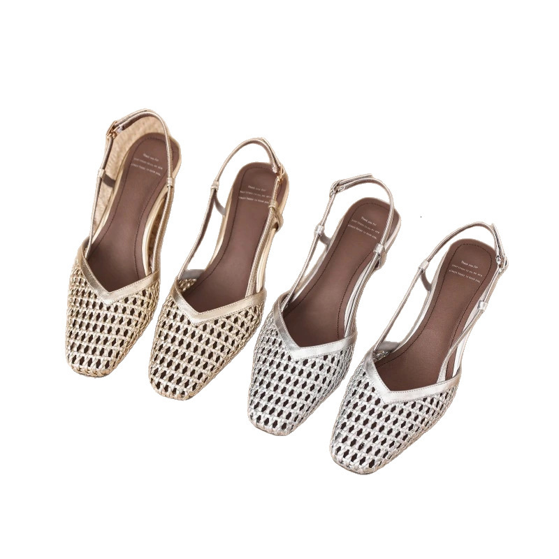 Designer Luxury Fashionable Lady Minimalist Closed-toe Sandals For Women's Summer Outings Retro Woven Style Thick-heeled Sandals Back Strap