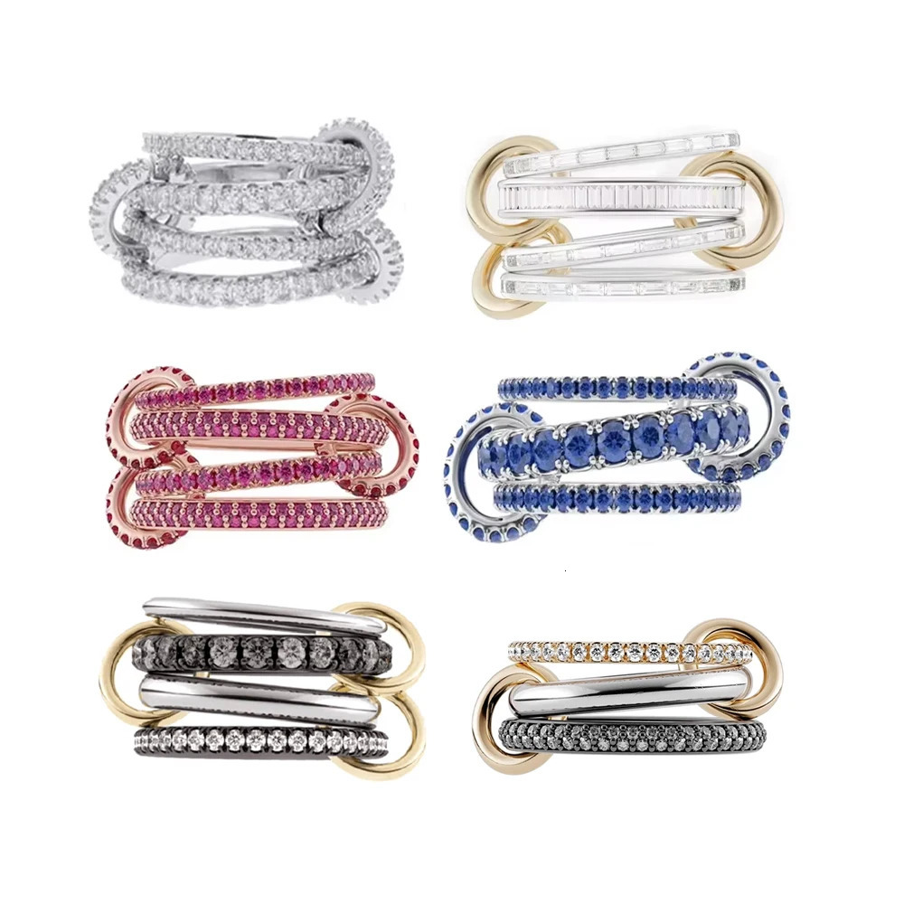 Mix Color Multi Pieces Stacking Engagement Band Link Rings for Women Plain Micro Paved 5A CZ Stack Full Finger Jewelry 250901