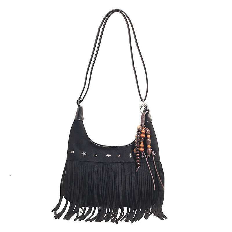 Vintage Fringe Crossbody Fashion Suede Handbag Trendy Tassel Crescent Bag For Women Work Shopping Travel Winter Fall
