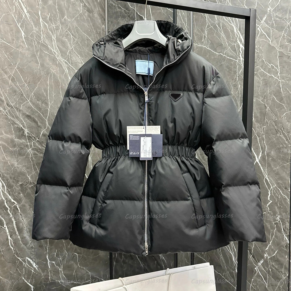 Womens famous designer puffer jacket women luxury casual slender waist winter down jackets hoodie windbreaker woman coat black