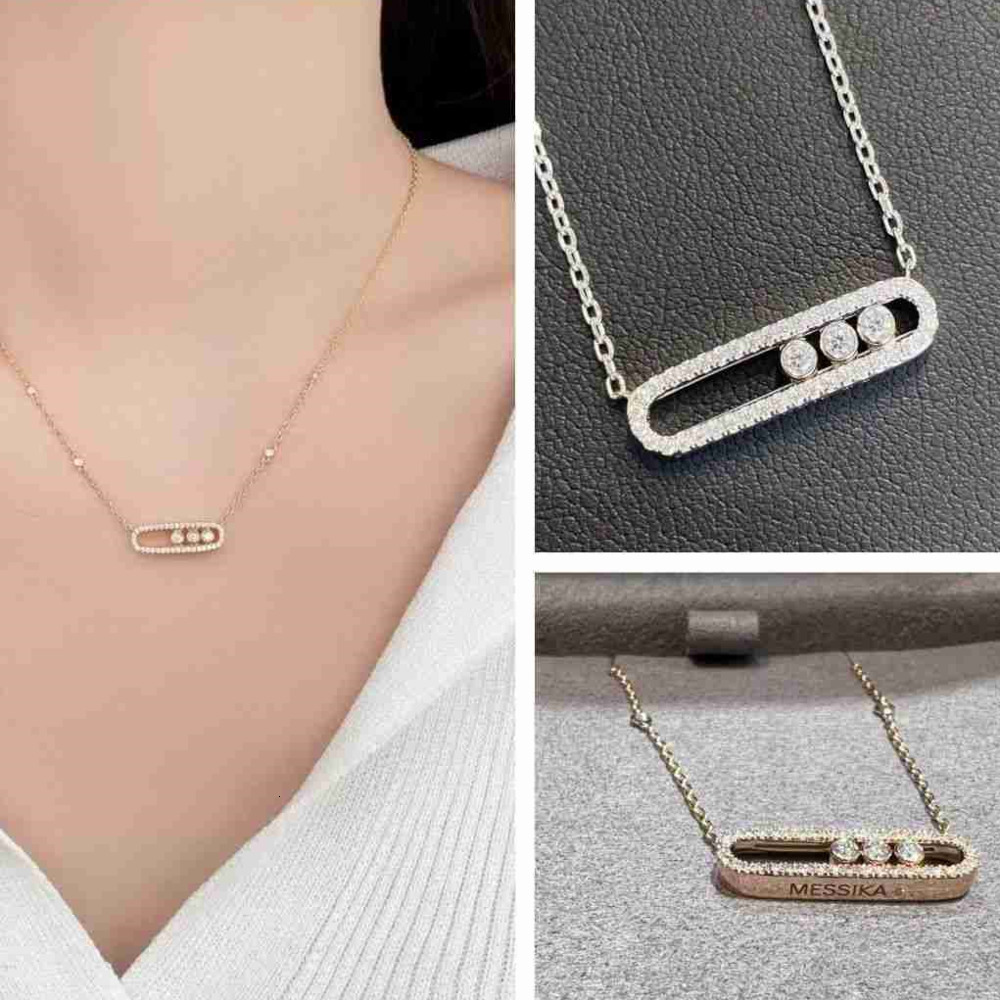 Pendant Necklaces Designer Messikass Luxury Messi necklace Card Smart Three Diamond Necklace for Women Pure Silver 925 Silver Light Luxury High-end Feel AA