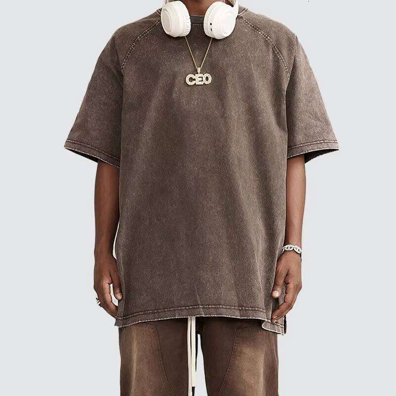 High-Quality Acid Wash T-Shirt for Men 100% Cotton Heavy Oversized Solid Pattern