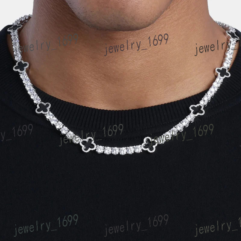 Fashion Jewelry Women Men Hypoallergenic Brass Diamond BlackFour Leaf Clover Tennis Necklace