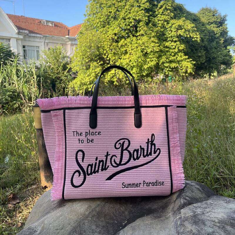 European And American New Women's Straw Mat Handmade Tassel Embroidery Thread Artistic Font Single Shoulder Large Space Handbag