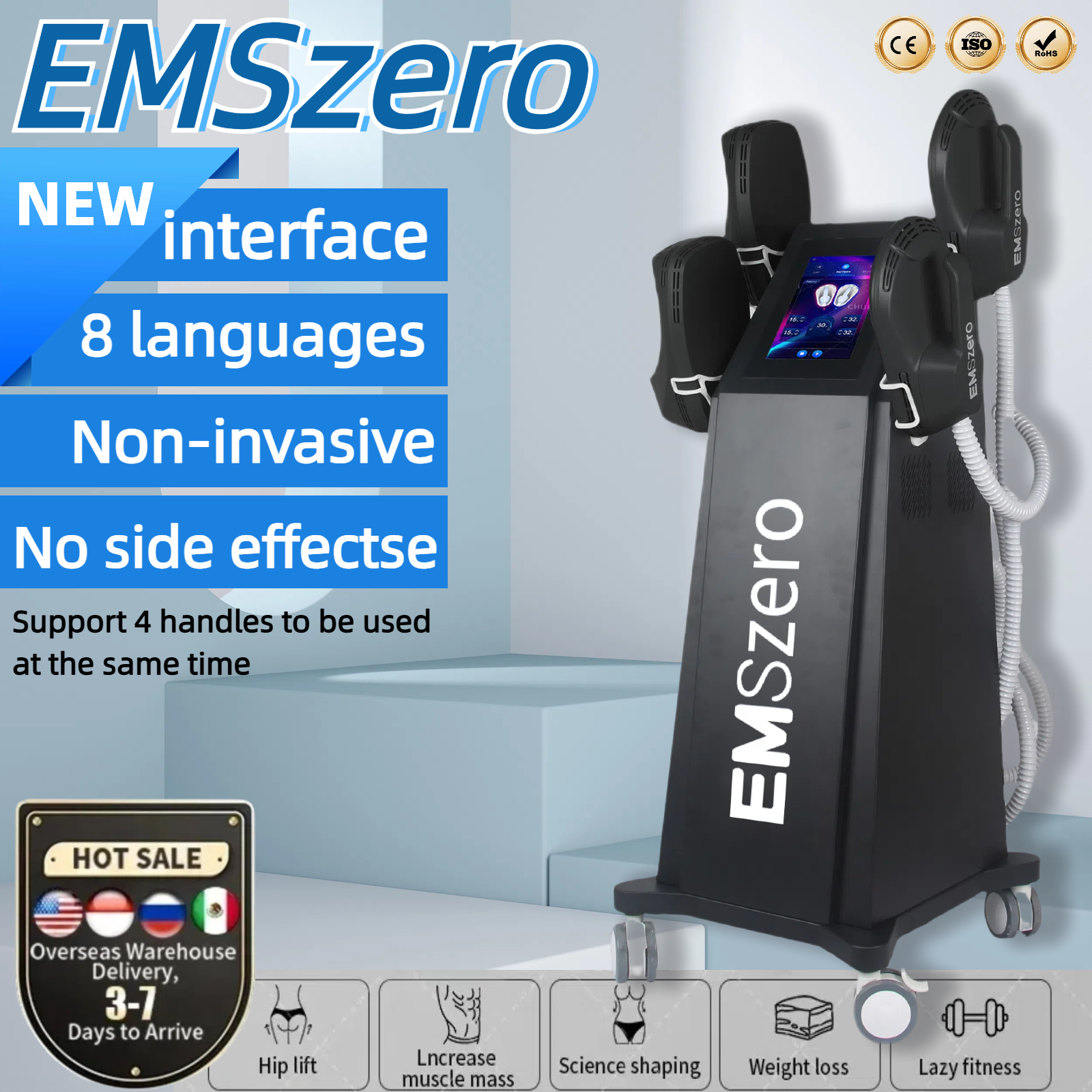 EMSzero MYOslim Slimming Fat Loss Electro Magnetic Stimulation Body Sculpting and Muscle Building Machine 4 Handles 200HZ 6500W HIEMT RF EMS Sculpting