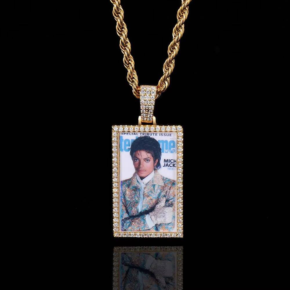 Hip Hop Picture Customized Necklaces Rectangle Iced Out Personalized Photo Necklace