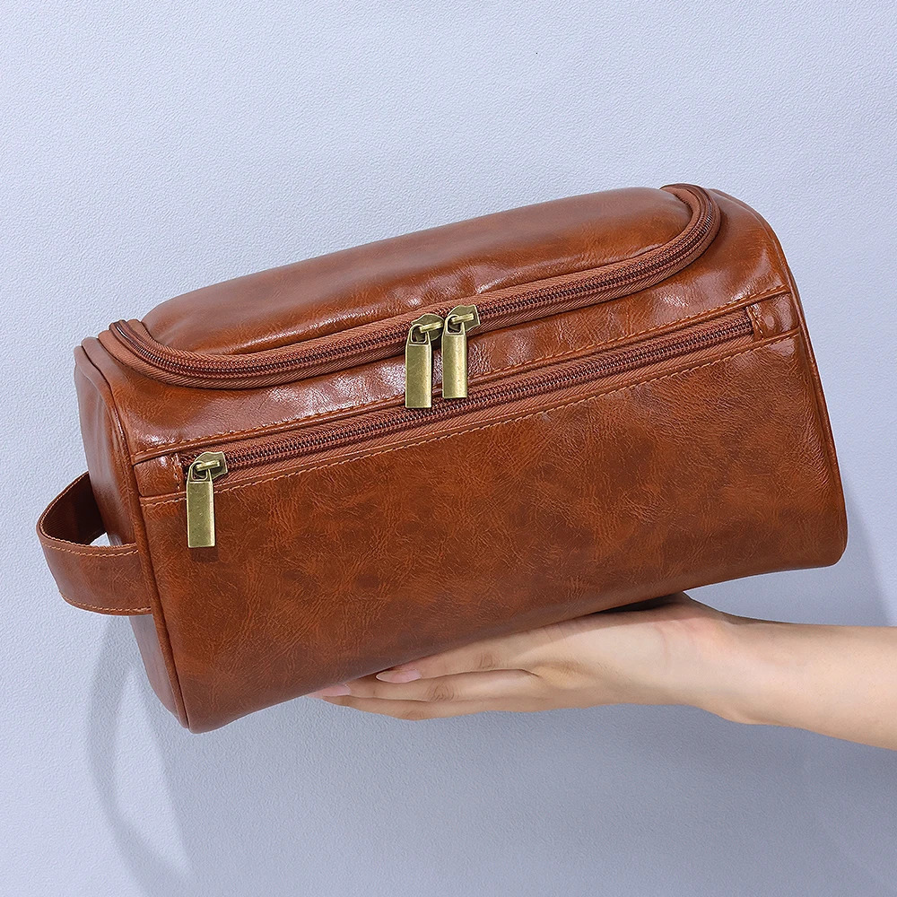 Men PU Vintage Toiletry Bag Travel Necessary Business Cosmetic Makeup Cases Male Hanging Storage Organizer Wash Bags 250902