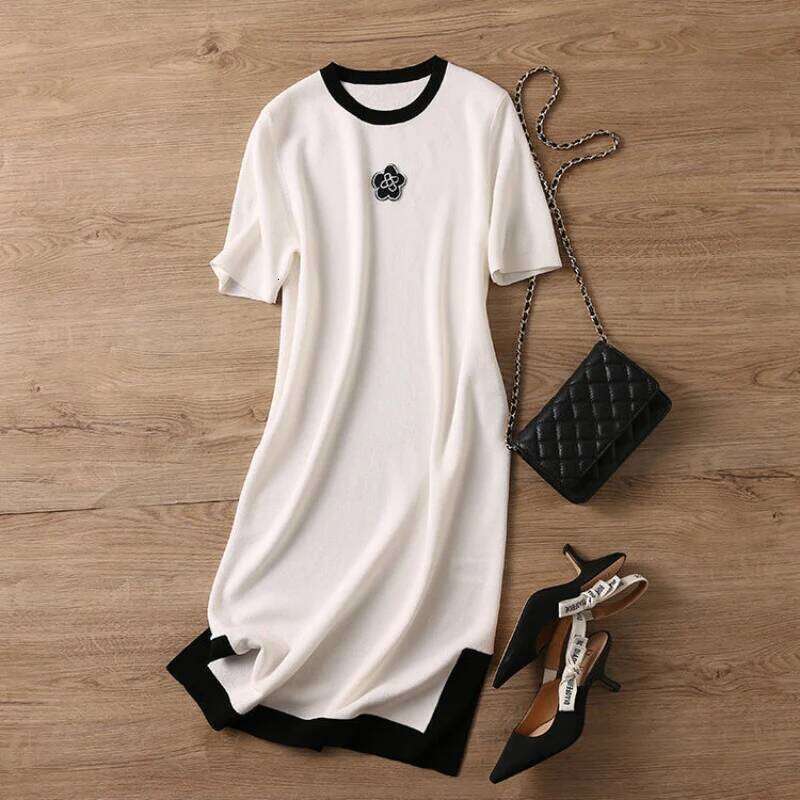 Summer Dresses Ladies 2025 Designer Rose Embroidery Split T Shirt Long Ice Silk Straight Maternity Dress Women's Clothing