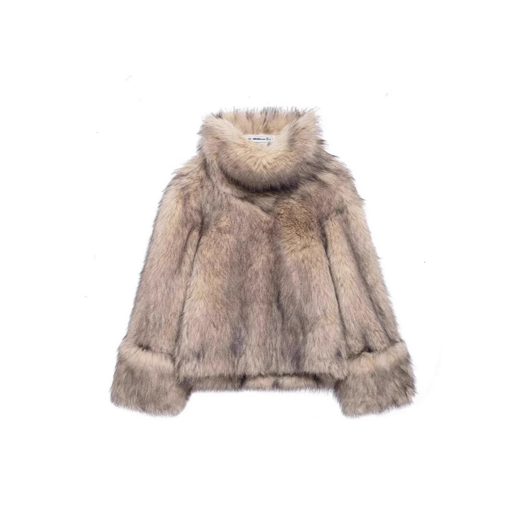 2025 Womens New Loose Fashion Faux Fur Effect High Neck Sweatshirt X0043