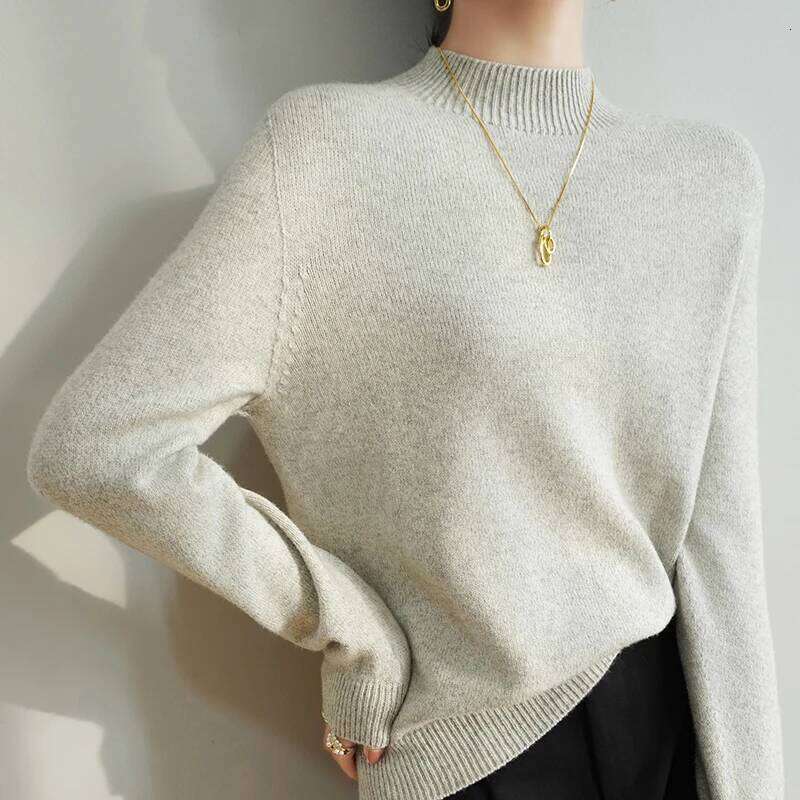 Autumn Winter Women Merino Wool Sweater Half-High Collar Thickness Pullover Warm Cashmere Fancy Yarns Knitwear Long Sleeve Tops 050902