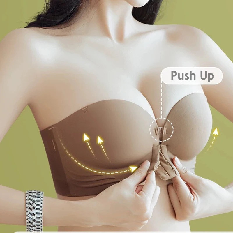Front Clre Strapless Bras For Women Seamless Push Up Brassiere Thick Soft Underwear Solid Color Adjustable Invisible Lingerie 250902