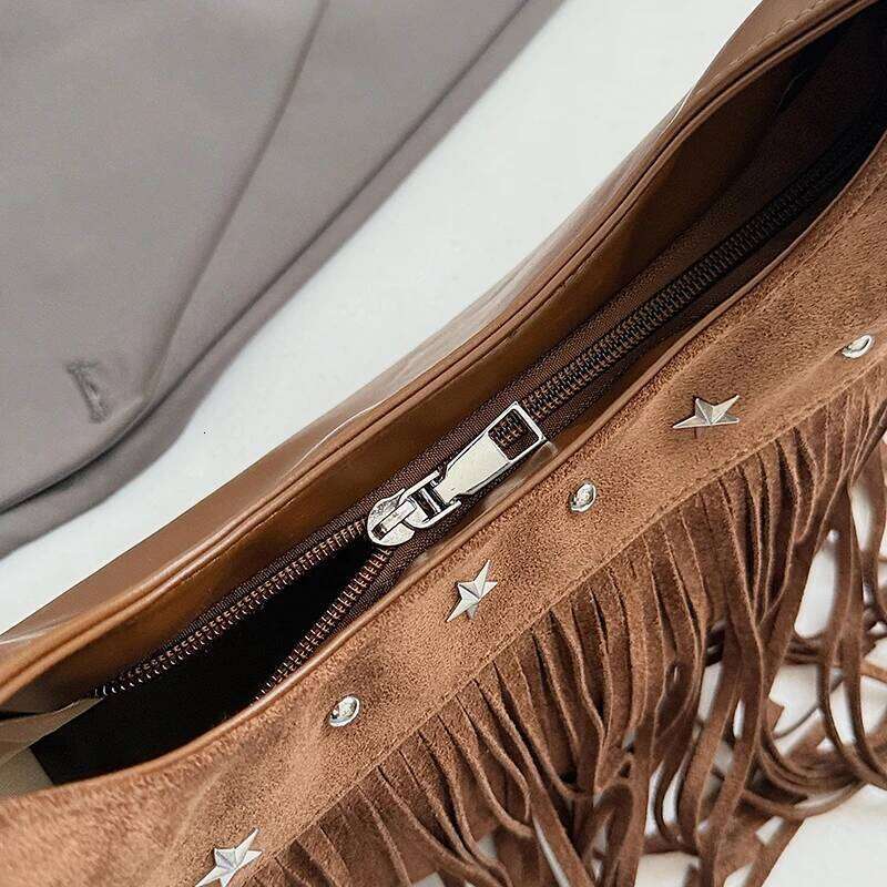 Vintage Fringe Crossbody Fashion Suede Handbag Trendy Tassel Crescent Bag For Women Work Shopping Travel Winter Fall