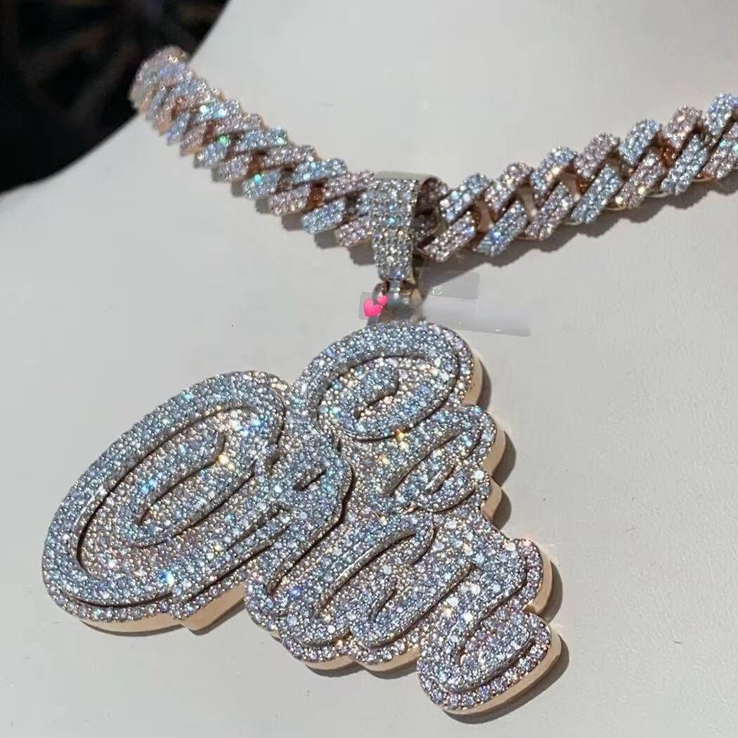 Custom Iced Out AD Name Bling S925 Sterling Silver Diamond Letter Pendant for Men Hip Hop Style Full VVS Moissanite Design