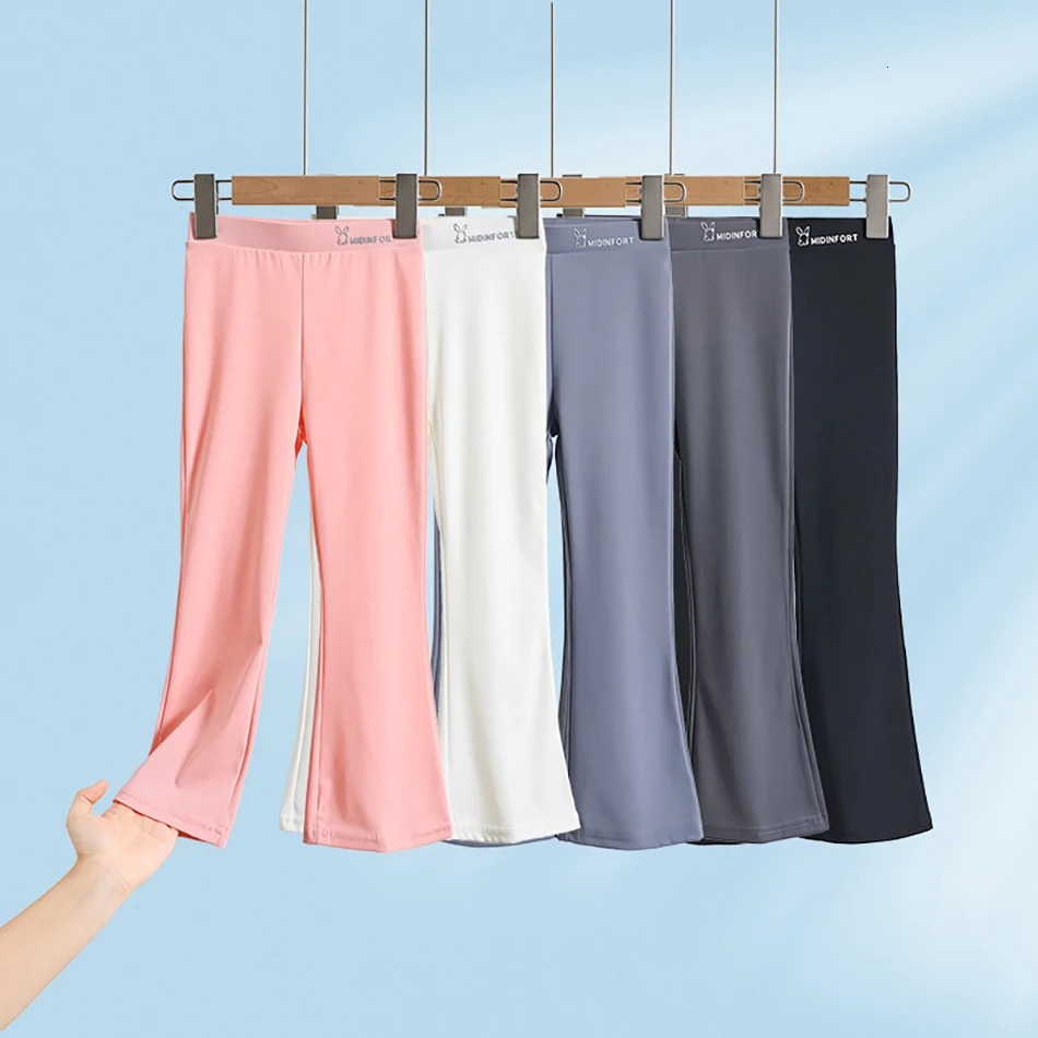 Childrens Fashion Solid color Ice Silk Micro Flared Pants for Girls Breathable Summer Leggings Yoga n Kids 250901