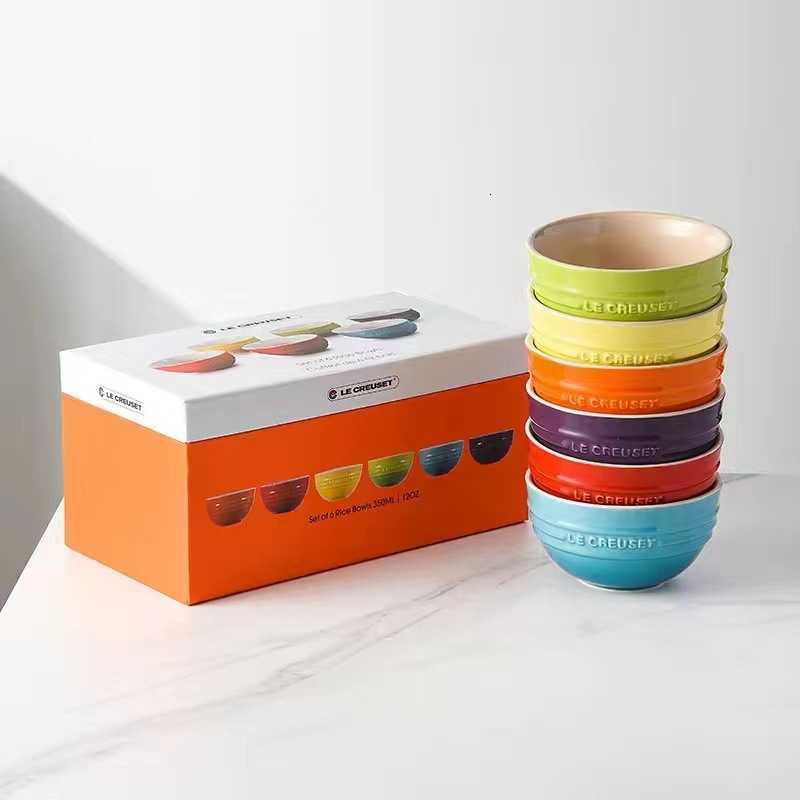 French Rice Bowl Ceramic Dessert Light Rainbow Stoneware Porcelain Candy Color Ramen Noodle Soup Bowls Tableware X250129