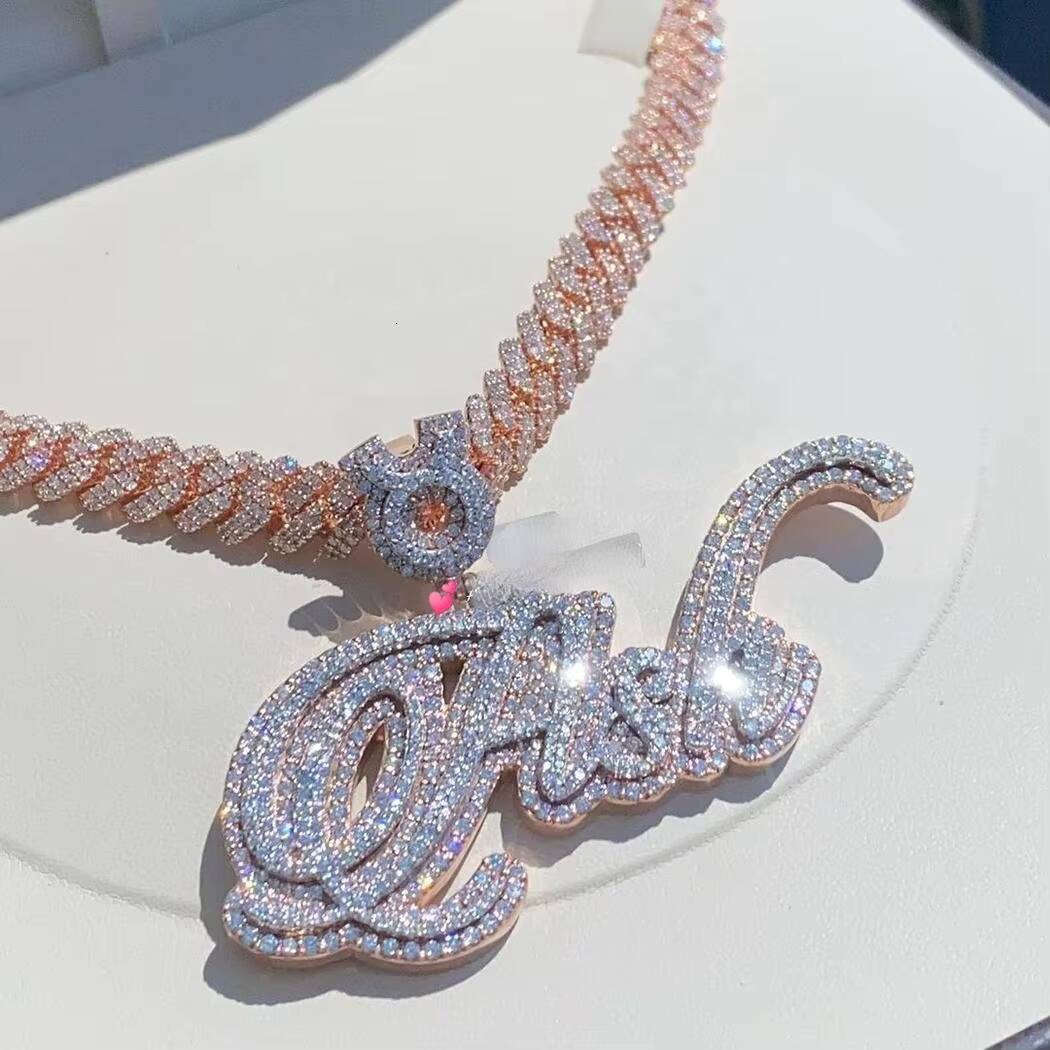 Custom Iced Out AD Name Bling S925 Sterling Silver Diamond Letter Pendant for Men Hip Hop Style Full VVS Moissanite Design
