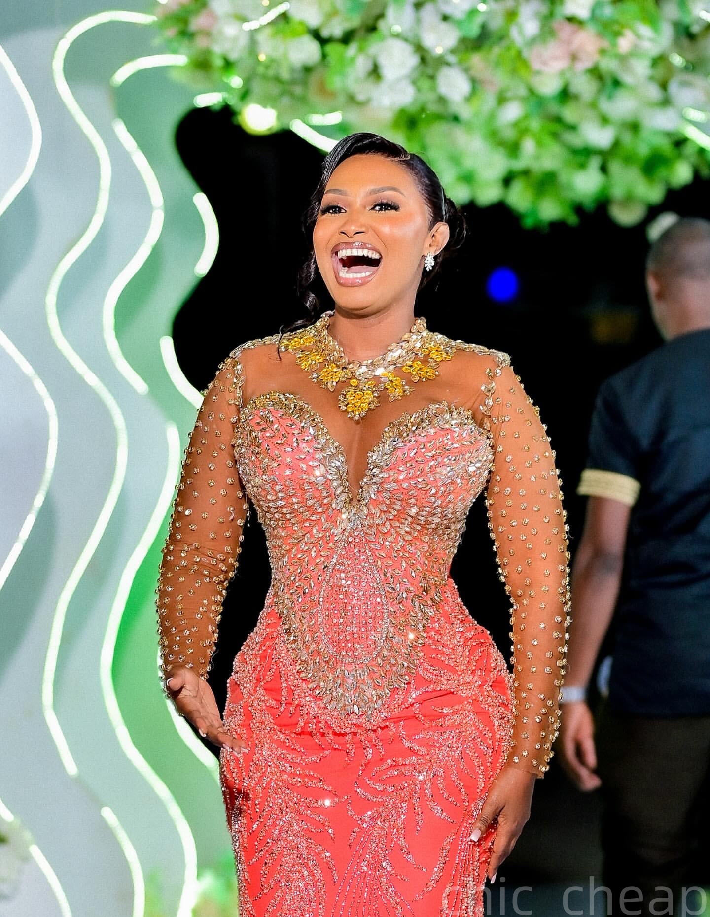 Aso Ebi Water Melon Mermaid Prom Dresses 2025 Crystals Beaded Sheer Neck Evening Formal Party Second Birthday Engagement Gowns Plus Size Dress For Spe