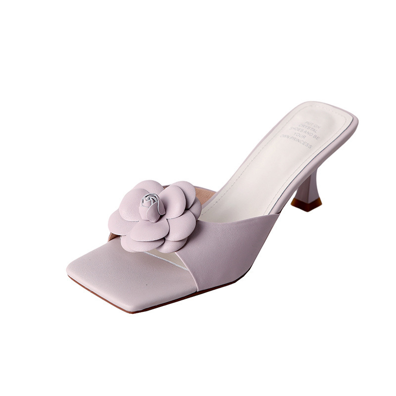 Luxury High-quality High-appeal Outdoor Women's Elegant Slender High-heeled Open-toe Sandal Designer European Style Camellia Three-dimensional De