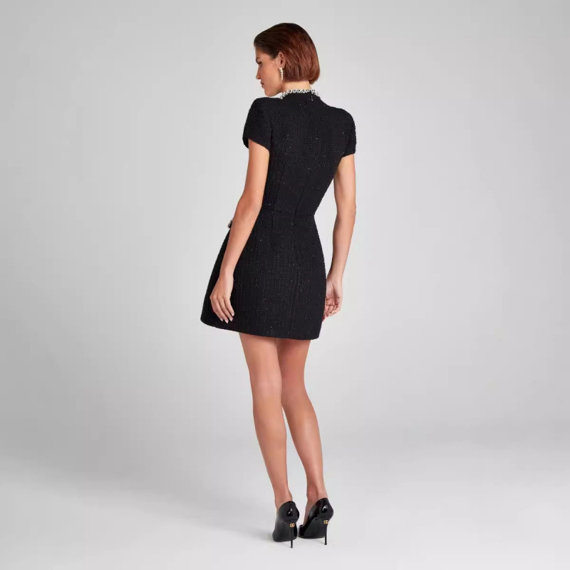 Casual Dresses White Elegant Tweed Short Dress A-line Mini Curvy Luxury Shoulder Pad Black Evening Gowns Party Birthday 2025 Summer