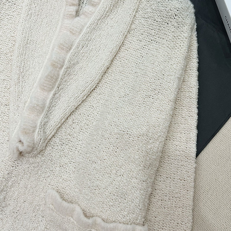 Designer Y2K Fall New Ladies Beige Knit Cashmere Wool Top, Ruffled Deep V-Neck Tie Waist Sweater with Pockets, Classic Clothing S0907